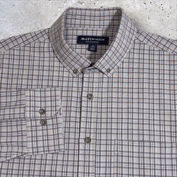 Mizzen + Main Performance Classic Button Shirt Mens XXL Gray Plaid - Picture 1 of 11